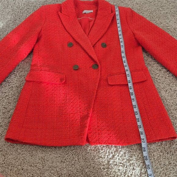 Loft Women Size 2 Tweed Double Breasted Coral Red Blazer - Picture 7 of 10